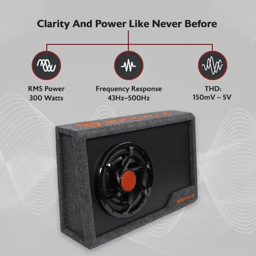 Miniatura 2 de Rockville RWS10CA 1000W 10" Caja amplificada de subwoofer para automóvil, 4 ohmios, diseño delgado, amplificador integrado, control remoto de graves