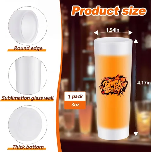 Miniatura 2 de Hsei 1 Pc Sublimation Frosted Shot Glasses 3 oz Shot Glasses Sublimation Blanks Personalized Glass Cups with Heavy Base for Wine Beer Vodka Whiskey