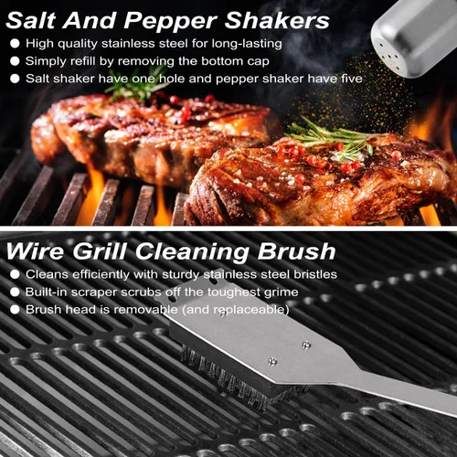 Miniatura 6 de POLIGO Juego de 29 herramientas para parrilla de barbacoa de acero inoxidable con bolsa de almacenamiento para el día del padre, regalos de Plateado