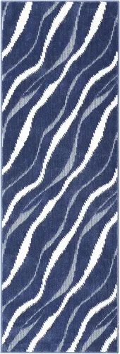 Miniatura 8 de Zacoo Alfombra de pasillo de 2 x 6 pies, color azul, para entrada, pelo alto y bajo, ultra suave, antideslizante, alfombra moderna abstracta