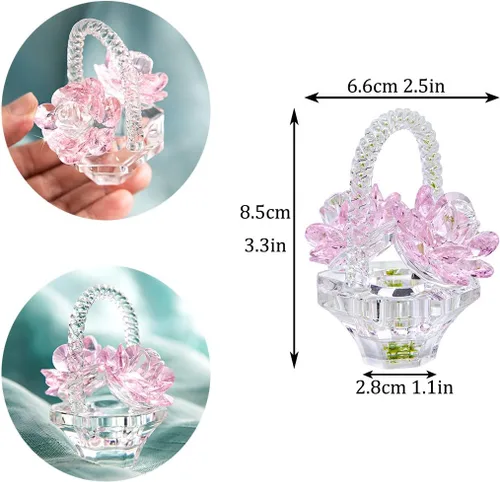 Miniatura 6 de H&D HYALINE & DORA Regalo de flor de rosa de cristal para mujeres, escultura artesanal de rosa de cristal rosa en forma de cesta para el día de San