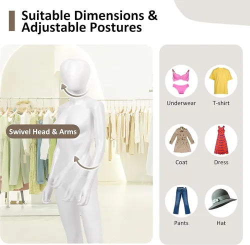 Miniatura 3 de S AFSTAR Maniquí femenino de 5.8 pies/70 pulgadas, forma de vestido ajustable y desmontable, modelo de maniquí de cuerpo completo, soporte de torso