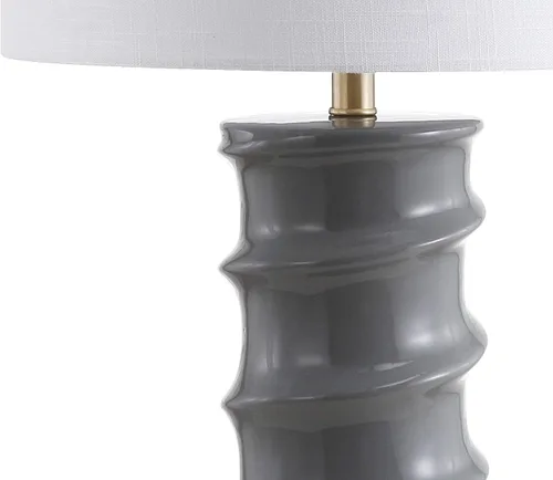 Miniatura 6 de JONATHAN Y JYL3052A - Lámpara de mesa moderna de cerámica gris oscuro de 28 pulgadas para sala de estar, pantalla de tambor de lino blanco, lámpara