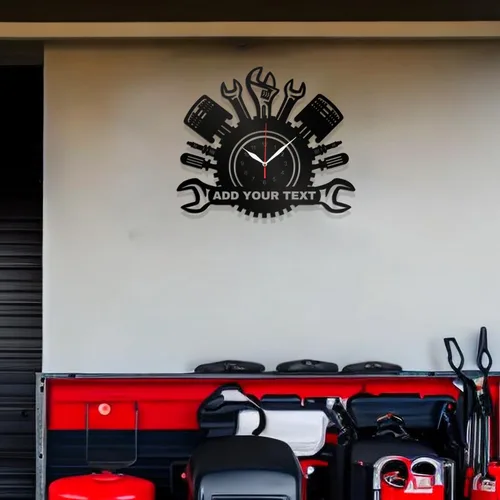Reloj de pared personalizado para taller de reparación de automóviles – Añade texto con nombre personalizado – Regalo para reparador, albañil,