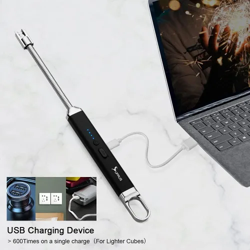 Miniatura 4 de SUPRUS Encendedor USB recargable de arco eléctrico con interruptor de seguridad, cuello flexible de 360°, parrilla sin llama, encendedores largos