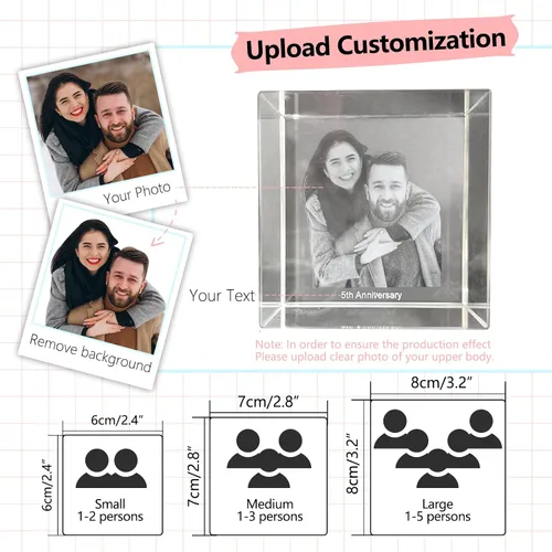 Miniatura 5 de Foto de cristal 3D, marco de fotos cuadrado personalizado de cristal, grabado personalizado con tu propia foto, regalo personalizado de aniversario