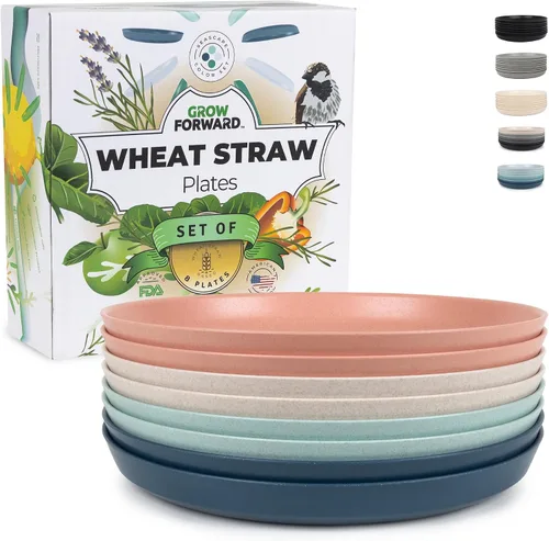 Miniatura 11 de Grow Forward Platos de postre de paja de trigo prémium – Juego de 8 platos de plástico duro reutilizables de 8 pulgadas – Platos irrompibles aptos