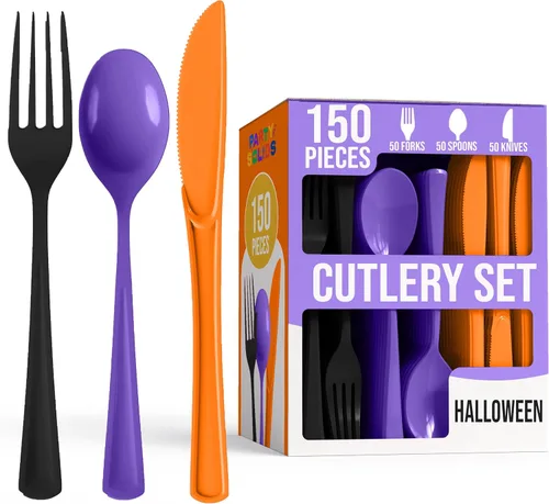 Miniatura 25 de Party Solids Cerise - Cubiertos de plástico resistentes, 150 piezas de cubiertos desechables de Cerise, juego de utensilios, 50 de cada tenedor