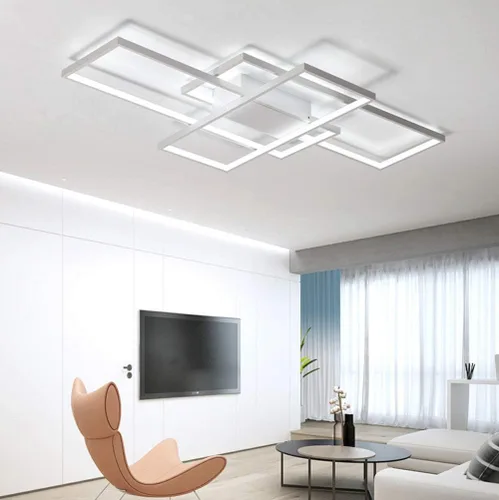 Miniatura 9 de Lámparas LED de diseño moderno, 3 lámparas de acrílico rectangulares, control remoto regulable, montaje empotrado, lámparas de techo para sala