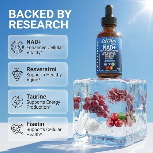 Miniatura 3 de Clean Nutra NAD Suplemento Líquido Gotas Resveratrol Polifenoles Liposomal Taurina Fisetina Extracto de Semilla de Uva Hierba Carmín Fo Ti Anti