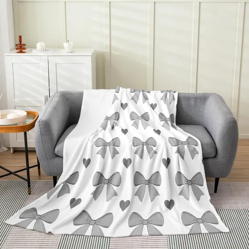 Miniatura 13 de Erosebridal Manta de franela con nudo de lazo para niñas, 40 x 50 pulgadas, diseño de rayas de diamante, para sofá cama y cama de vellón para niños