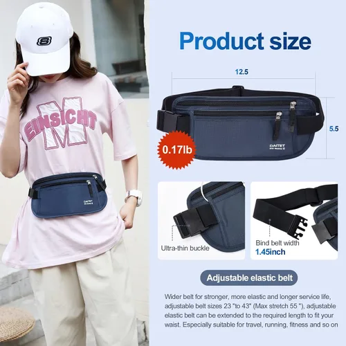Miniatura 114 de DAITET Cinturón de dinero, soporte para pasaporte, cartera de viaje oculta segura con bloqueo RFID, riñonera encubierta (negro), Negro, Rfid