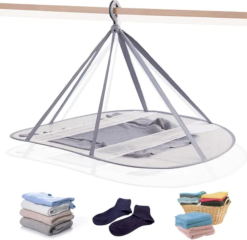 Miniatura 10 de Estante de secado de ropa plegable de malla de 1 nivel con fijación interna, apilable, estante portátil para colgar suéteres, camisetas, prendas