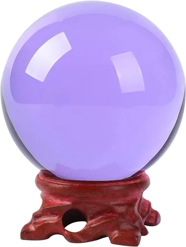 Bola de Cristal Púrpura de 60mm con Soporte de Madera y Caja de Regalo para Magia, Lente de Fotografía, Decoración Familiar, Adivinación, Feng Shui,
