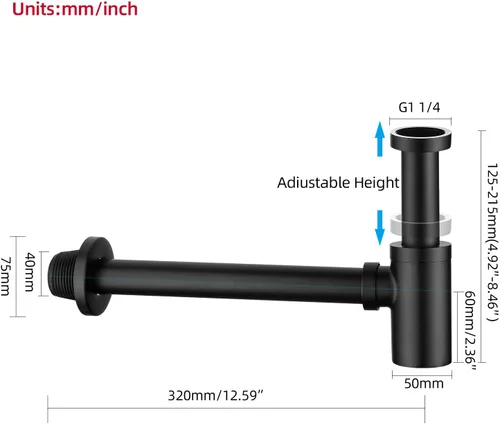 Miniatura 4 de Juego completo de tapones para lavabo de baño, trampa en forma de P, ajustable, 1-1/4, tubo de drenaje de latón macizo, trampa para botellas