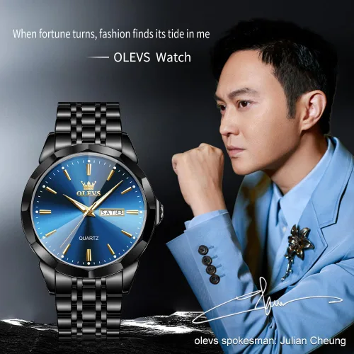 Miniatura 9 de OLEVS Watch for Men Diamond Business Dress Analog Quartz Stainless Steel Waterproof Luminous Date Two Tone Luxury Casual Wrist Watch Blue