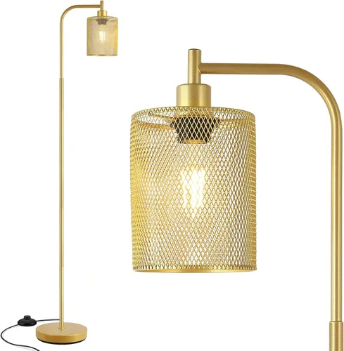 Miniatura 11 de Lámpara de pie industrial BoostArea, lámpara de pie con pantalla de malla de hierro colgante, bombilla LED de 6 W, lámpara de pie de granja metálica
