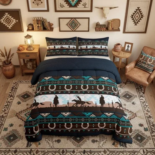 Miniatura 18 de Happy Camping - Juego de edredón de 3 piezas, tamaño Queen, retro, azul, rojo, blanco, rayas de madera, para niños, adolescentes, adultos, Multi 19