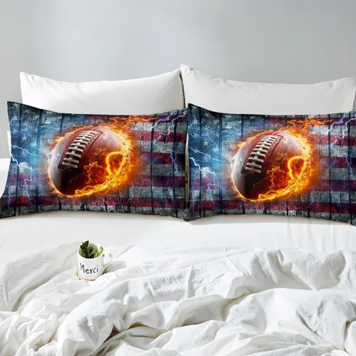 Miniatura 7 de Juego de funda de edredón para niños de fútbol americano, tamaño individual, juego de ropa de cama de fútbol de rugby de llama, decoración