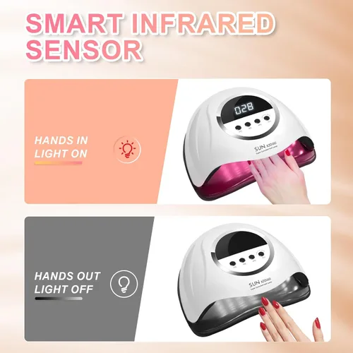Miniatura 4 de Lámpara de uñas LED UV de 320 W, secador de uñas profesional con 72 cuentas, luz UV para uñas con 4 ajustes de temporizador, secador LED de gel