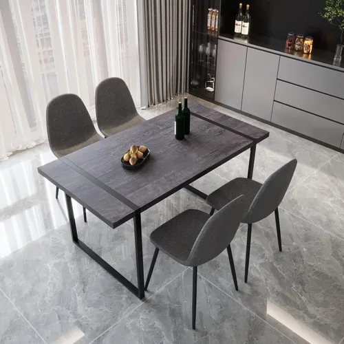 Miniatura 28 de YYQ Juego de mesa de comedor para 4, mesa de cocina de madera de 59 pulgadas y sillas para 4, moderno juego de mesa de comedor de 5 piezas con 4