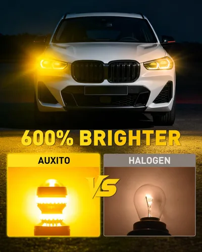 Miniatura 3 de AUXITO 1156 - Focos LED amarillo ámbar 400% súper brillante 7506 BA15S P21W con proyector para focos LED de señal de giro delantero trasero, foco