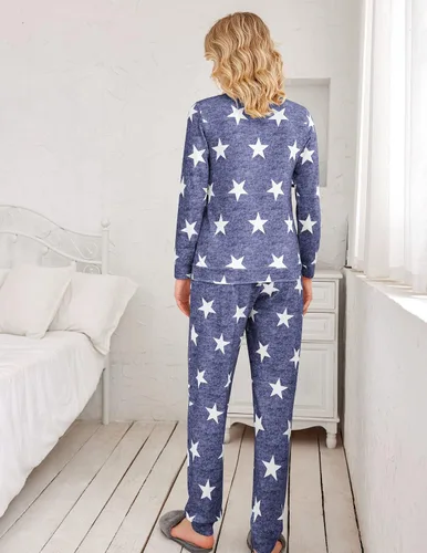 Miniatura 276 de Ekouaer Conjunto de pijama de manga larga para mujer, ropa de dormir suave con cuello redondo y bolsillos