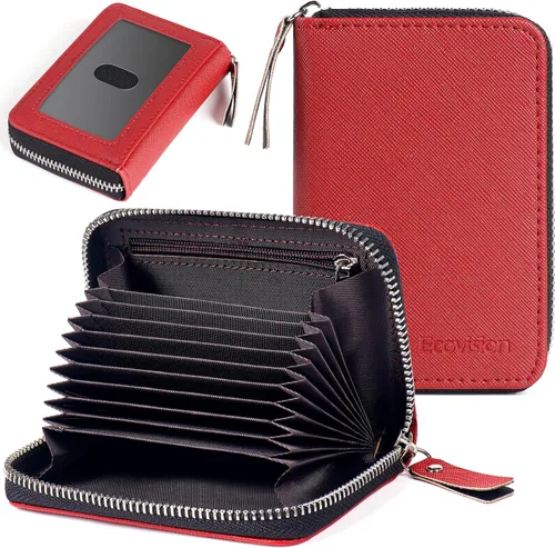 Miniatura 24 de Tarjetero RFID para tarjetas de crédito, cartera pequeña con cremallera de acordeón, estuche organizador de tarjetas para mujeres y hombres