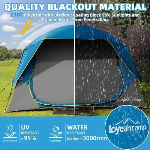 Miniatura 4 de LOYEAHCAMP Tienda de Campaña Blackout para 4 Personas, Montaje Fácil Tienda Domo Familiar Impermeable para Acampar con Sobretecho, Tienda Familiar