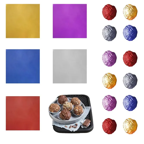 PABCK 500 envoltorios de caramelos de chocolate de 5 colores, papel de aluminio, papel cuadrado para dulces, papel de hojalata, para decoración de
