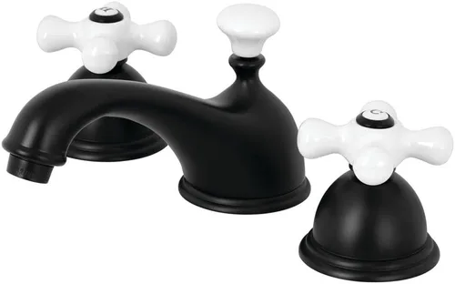 Miniatura 11 de Kingston Brass KS3961PX Restoration Grifo de lavabo generalizado con mango cruzado de porcelana, cromo pulido, centro ajustable de 8 pulgadas