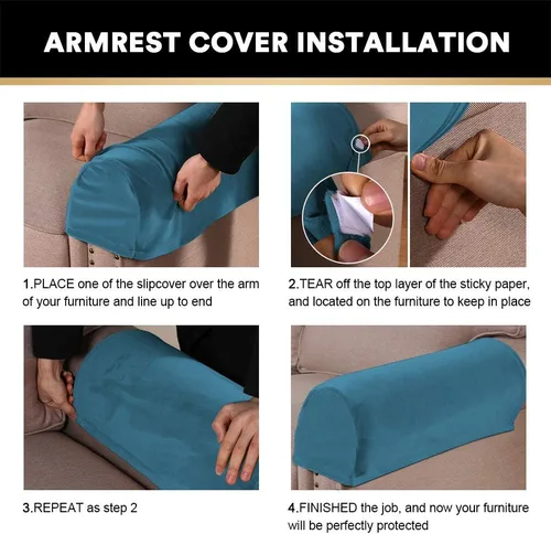 Miniatura 6 de PrinceDeco 2 Pack Thick Velvet Stretch Armrest Covers for Chairs and Sofas, Non Slip, Blue