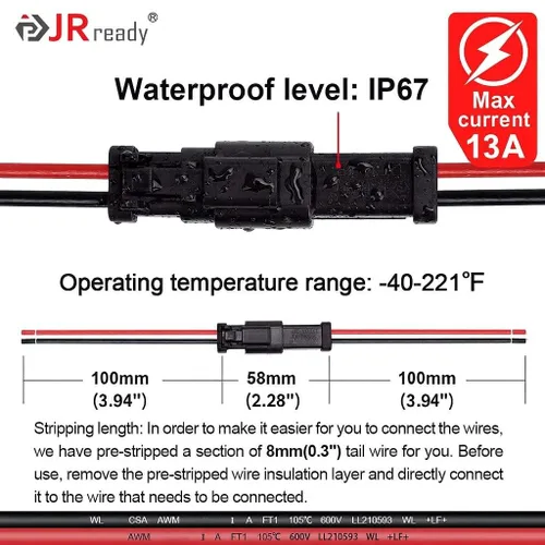 Miniatura 3 de JRready Deutsch - Kit de conectores de 2 pines dt Pigtail ST9019-3Sets de 2 cables impermeables automotrices con conector a tope de 12 piezas