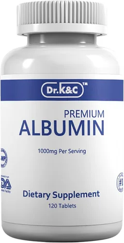 Dr.K&C Suplemento de proteína de albúmina premium de 1000 mg, 1 botella (120 tabletas), apoyo diario de energía y bienestar