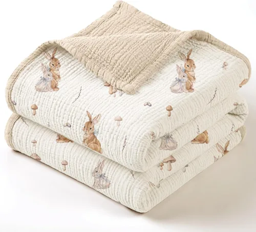 Miniatura 11 de lulumoon Manta de muselina neutra para bebé, ropa de cama de algodón transpirable para cuna para niños pequeños, 4 capas suaves y ligeras