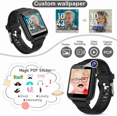 Miniatura 3 de Tixpc Reloj inteligente para niños y niñas con video, cámara, reproductor de música, 39 juegos, podómetro, reloj despertador, calculadora, antorcha
