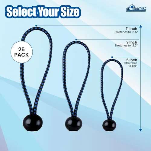 Miniatura 7 de Paquete de 25 cuerdas elásticas de bolas elásticas de 6 pulgadas de diámetro para toldo, red, postes, jardín, herramientas, cables, cable resistente