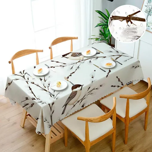 Miniatura 3 de Swono - Mantel de mesa con pájaros, ramas de sauce y gorriones, mantel decorativo oblongo para cocina, comedor, banquete de fiesta y mantel