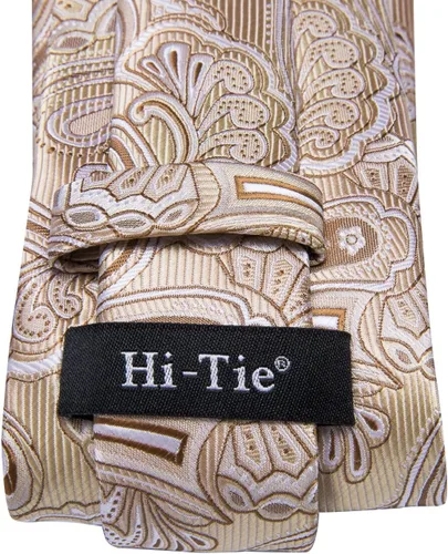 Miniatura 5 de Hi-Tie Conjunto de corbata de cachemira de seda y gemelos cuadrados de bolsillo