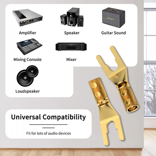 Miniatura 4 de 4 conectores de pala, horquilla de audio de cobre puro de 45 grados, enchufe de espada en Y, tubo termorretráctil y llave hexagonal, enchufe