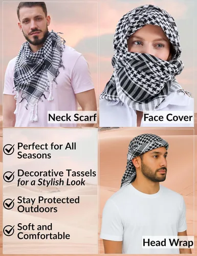 Miniatura 3 de LOVARZI Shemagh Cottons Arab Keffiyeh - Bufanda militar táctica para cabeza y cuello