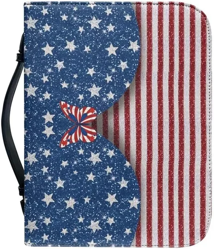 Miniatura 20 de Funda de cuero para la Biblia para hombres, funda de Biblia con patrón de bola roja, bolsa grande para la Biblia con asa bolsa de mano