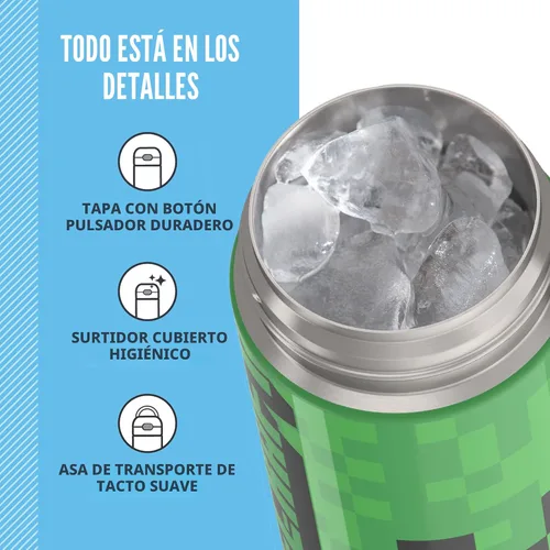 Miniatura 4 de THERMOS FUNTAINER Botella aislada al vacío de acero inoxidable de 16 onzas con tapa ancha de canalón, MINECRAFT