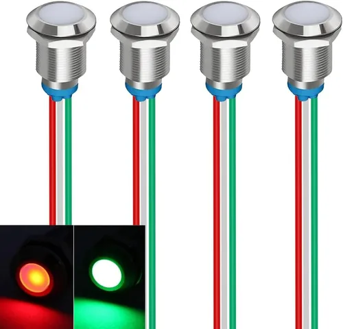 Miniatura 26 de Gebildet 5 unids 0.472 in AC/DC 12-24V LED indicador de metal luz impermeable señal lámpara piloto Dash direccional coche camión barco con alambre