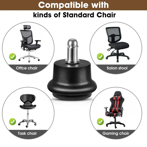 Miniatura 3 de Bell Glides Ruedas Giratorias de Repuesto para Silla de Oficina o Taburete que Convierten Ruedas Giratorias a Ruedas Fijas Estacionarias