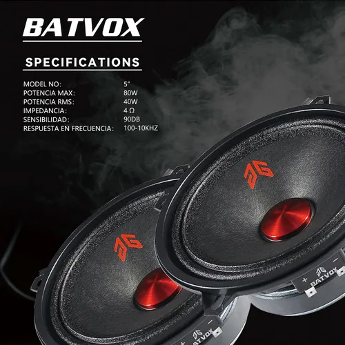 Miniatura 3 de MX52P1 Altavoz de Rango Medio de 5 Pulgadas 160 Vatios 4 Ohmios Tapa Antipolvo Roja, Altavoces de Audio de Puerta de Calidad Premium para Sistema