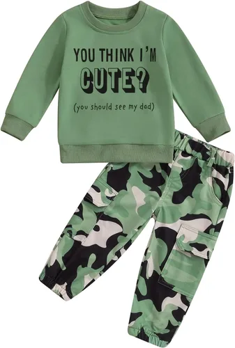 Miniatura 27 de Mandizy Conjunto de ropa de otoño para bebé niña pequeña, sudadera de manga larga con estampado de letras bendecidas, pantalones de camuflaje