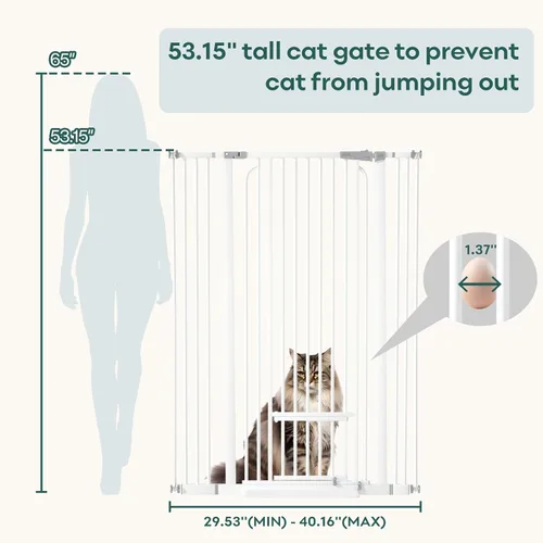 Miniatura 7 de Ostutry Puerta para gatos extra alta de 53 pulgadas para puerta, sin perforaciones, puerta de perro de 29.5 a 40.1 pulgadas de ancho con puerta
