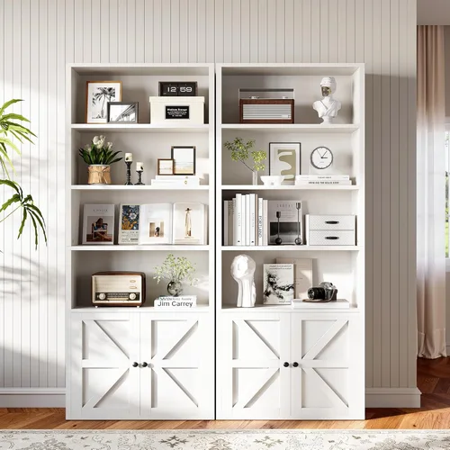 Miniatura 11 de oneinmil Estantería y Librero de 71.5" de Altura, 6 Niveles de Estanterías de Madera con Puertas de Armario, Estanterías de Piso y Gabinetes