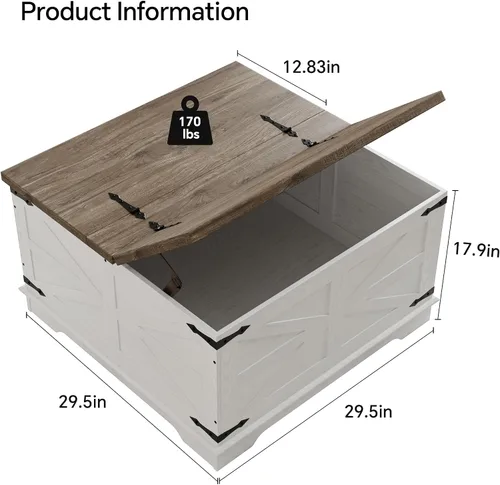 Miniatura 2 de senlin Mesa de Centro Estilo Granja, Mesa de Centro Resistente con Almacenamiento, Juego de Mesa Central Cuadrada de Madera para Sala de Estar